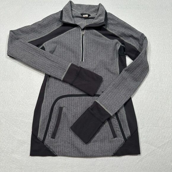 Ivivva Jacket Girls 14 Thumb‎ Holes 1/4 Zip Grey Black Pockets - Picture 1 of 8